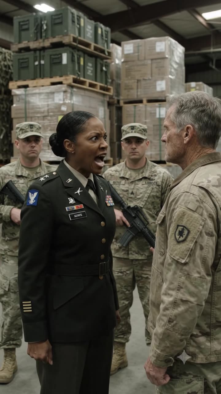 Colonel Campbell shouts orders during the heated warehouse confrontation