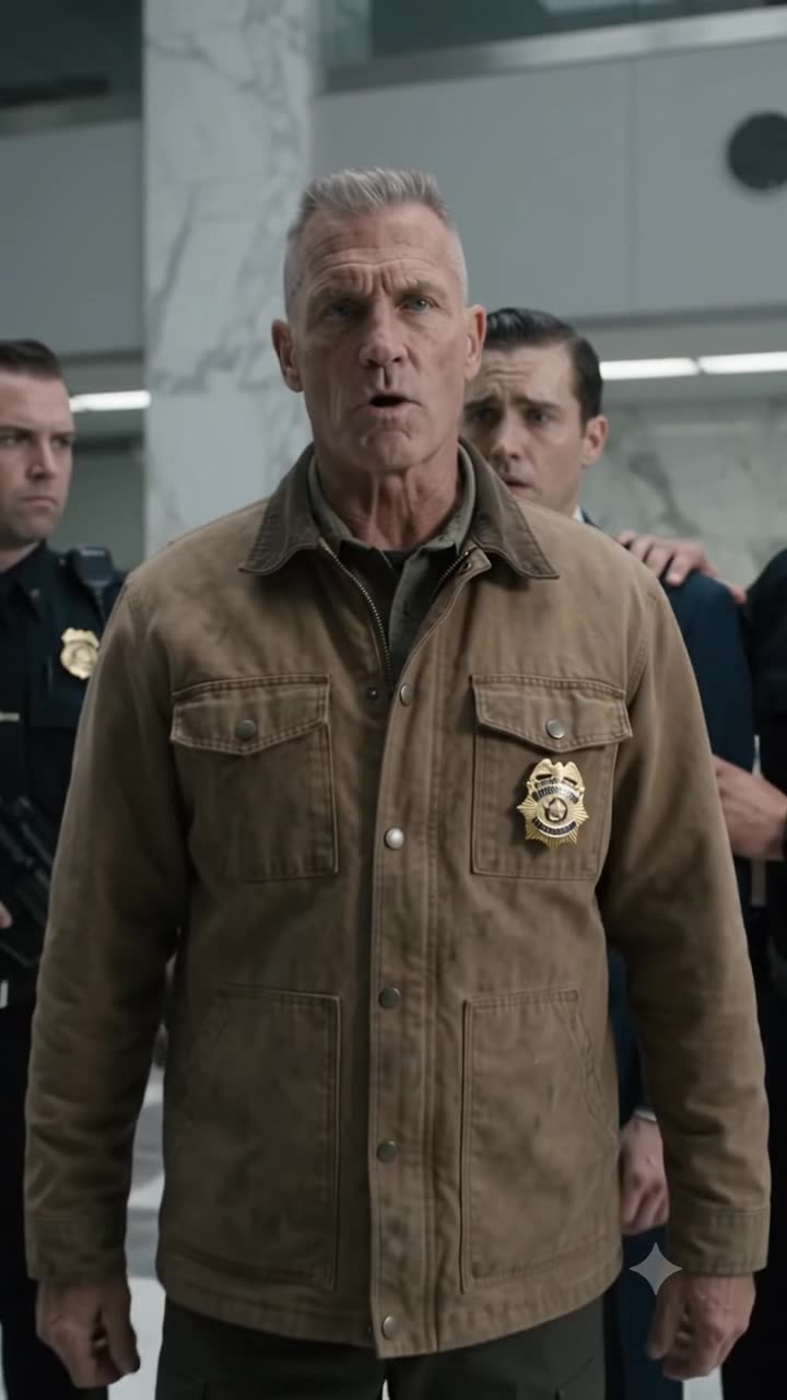 Arthur Vance exposes his official gold federal badge as police officers detain a stunned Trent Bradley
