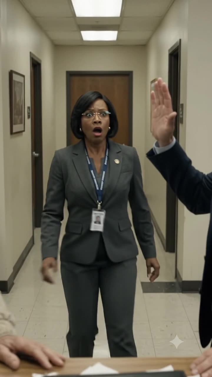 Deputy Director Clara Hayes stops dead in the office hallway, staring in wide-eyed shock at the service desk.