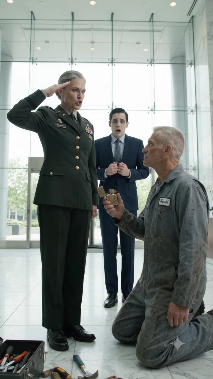 General Shaw addresses Commander Vance at attention while executive Julian Cross gasps in terrified disbelief.