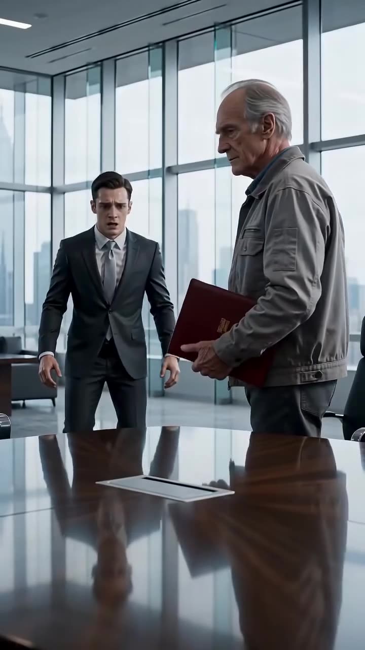 Julian Reed standing humiliated and defeated across the boardroom table from Arthur Vance