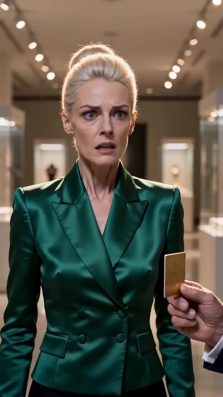 Gallery director Eleanor Sterling gasps in disbelief and horror as her premiere is abruptly shut down.