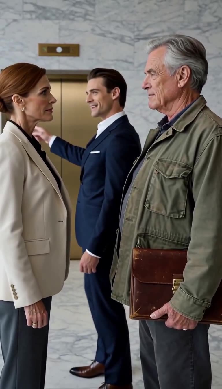 Julian Croft points dismissively toward Arthur Vance as Claire looks on