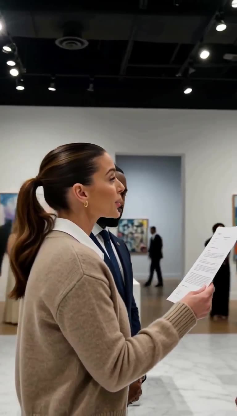Clara reads the legal charter aloud before the stunned gallery guests