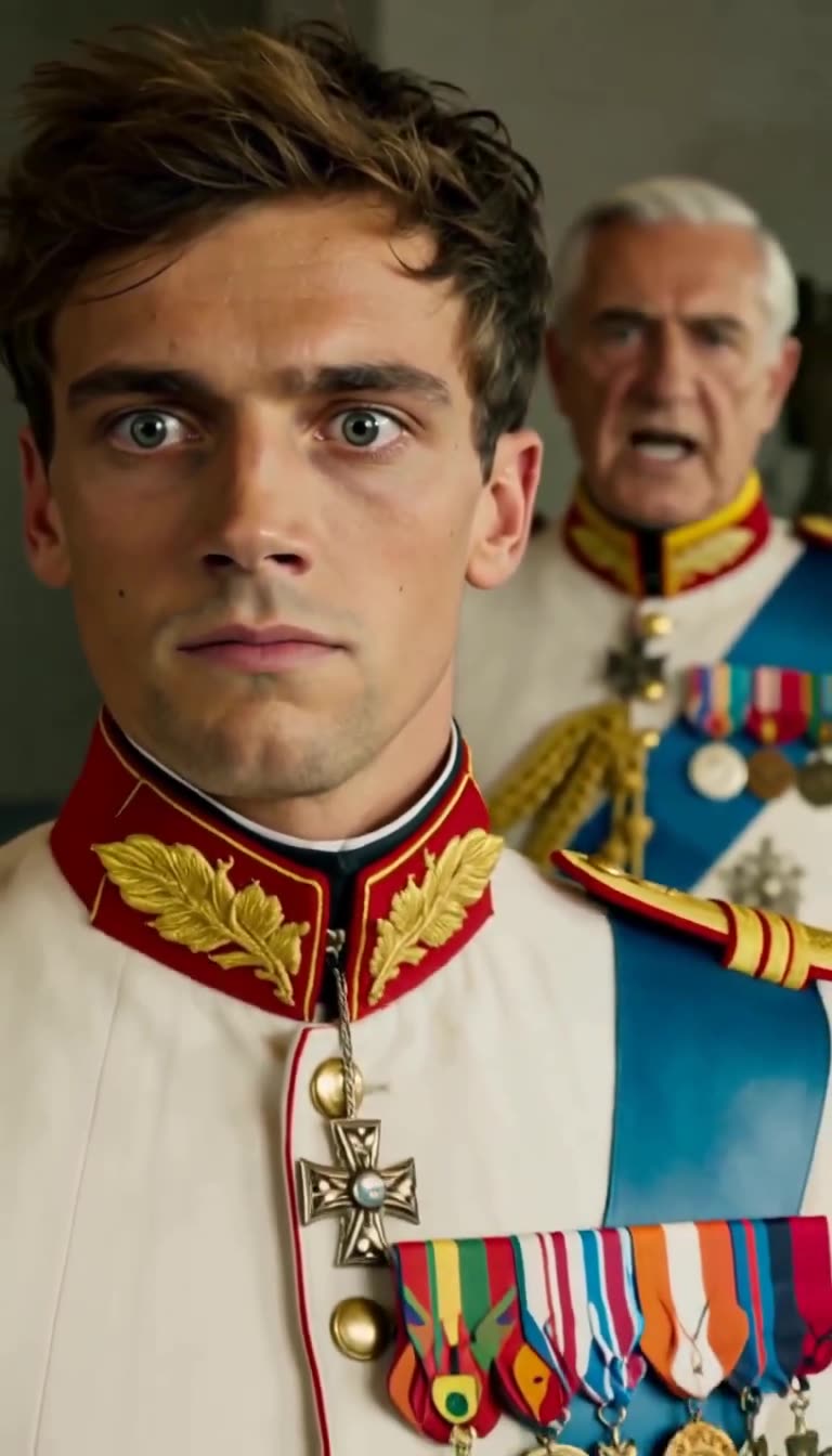 Lieutenant Mercer stands stunned and pale in uniform as General Hale reprimands him