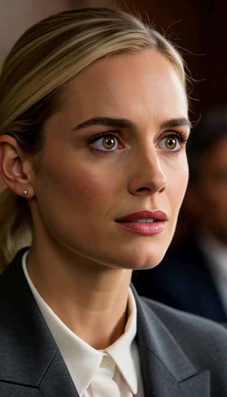 Prosecutor Claire Delacroix stares in utter astonishment as the confrontation unfolds.